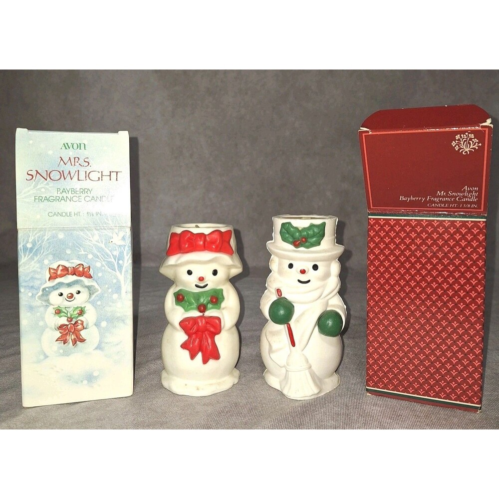 Avon Candles Mr And Mrs Snowlight Bayberry Scented Vintage